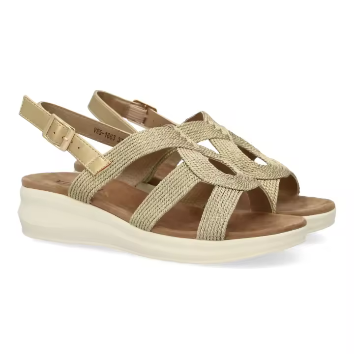 PuntoSalao Sandalias doradas planas cómodas tiras cruzadas para mujer VR5-1663 - 1