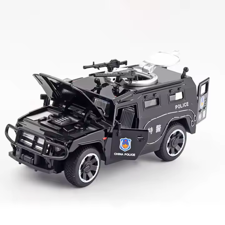 Coche De Policía De Combate Armado Knight 1:32 Escala Con Puertas Abiertas Luz Y Sonido Función Retroceso Aleación De Metal Regalos Para Niños - 1