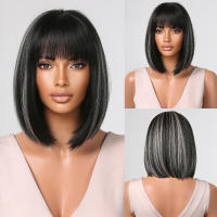 Pelucas Sintéticas De Ombre Negro Marrón Con Flequillo Textura Ondulada Resistente Al Calor Para Fiestas Y Cosplay Peluca Médium Para Mujeres Afro - details 19
