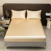 Sábana De Seda Helada En Color Sólido Talla Twin Full Queen Con Banda Elástica Sábana De Cama Natural Sin Funda Para Almohada - details 10