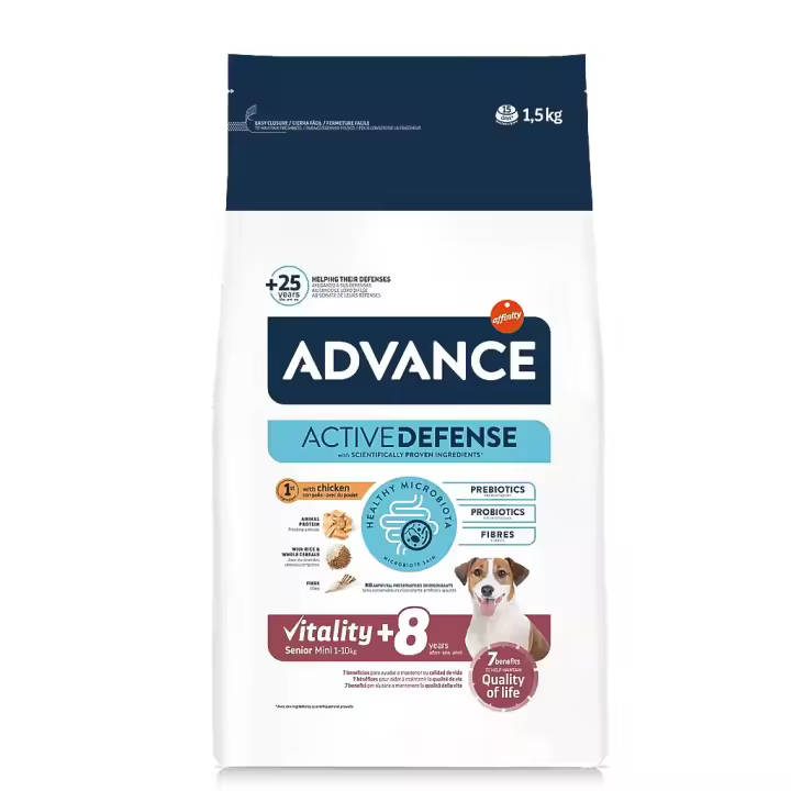 Advance Senior Mini Vitality, Alimento para Perros Pequeños con 1-10 kg y de Mayores de 8 Años - 1