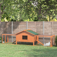 PawHut Conejera de Madera 309x79x86 cm Conejera Exterior Grande para 2-4 Conejos con 2 Corrales Bandeja Extraíble Techo Asfáltico 2 Rampas Natural - details 1