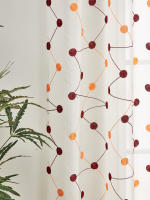 Cortinas Sastre 84 Pulgadas Largo Bordado Línea Con Patrón Redondo Bolsa Faux Lino Semi Sastre Voile Ventana Puerta De Tela - details 2