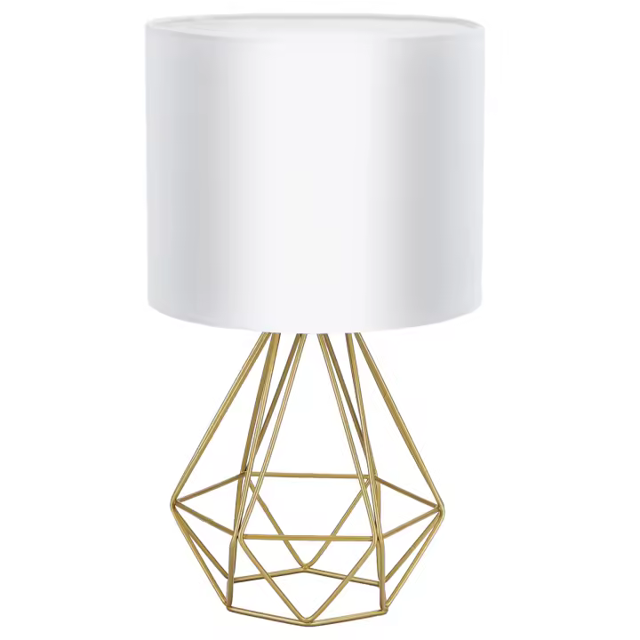 Aigostar - Lámpara de Mesa Estilo Retro Industrial, Portalámparas de Casquillo Fino E14, Lámpara Decorativa con Base Metálica y Tulipa Blanca, Perfecta para Decorar Cualquier Estancia - Dorada - 1