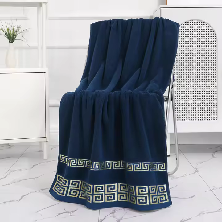 Toalla De Baño Grande Y Gruesa De Algodón Puro Absorbent De Agua No Desprendible With Patrón Rectangular Máquina Lavable - 1