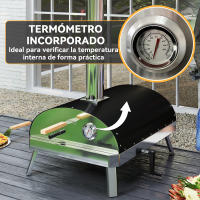 Outsunny Mini Horno de Pizza Exterior Portátil Horno de Leña con Piedra Refractaria Ø33 cm Pala Mangos de Madera Termómetro y Bandeja Giratoria para Jardín Terraza Camping Patio - details 4