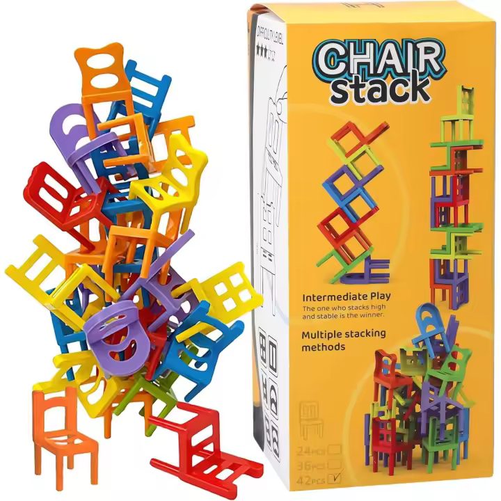 Torre de Sillas Apilables Juego Tradicional de Apilamiento, Equilibrio y Habilidad Juego de Mesa Infantil para Toda la Familia - 1
