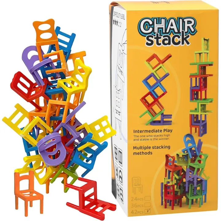 Torre de Sillas Apilables Juego Tradicional de Apilamiento, Equilibrio y Habilidad Juego de Mesa Infantil para Toda la Familia - 1