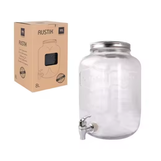 LA MEDITERRÁNEA Tarro dispensador con grifo - Fabricado en Cristal Transparente - Capacidad de 4 Litros o 8 Litros - Recipiente para servir agua, bebidas frías, refrescos - 1
