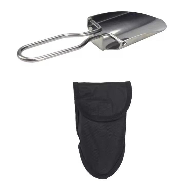 Mini pala plegable de acero inoxidable, herramienta de jardín para acampar, senderismo, Plata con bolsa de almacenamiento - 1