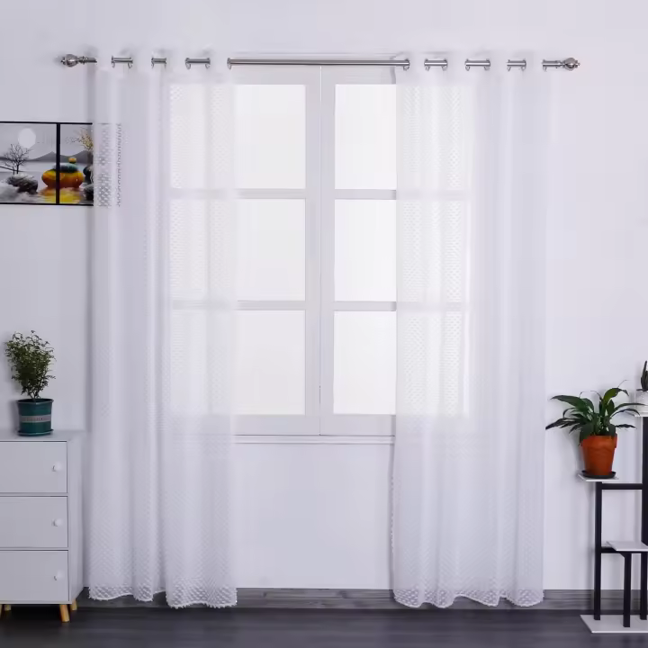 Shoppe house - Cortina Dormitorio Translúcida con Diseño de Pompones levantados para Ventana Cocina Comedor de 140x260cm - 1