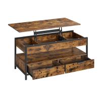Mesa de centro elevable con almacenamiento, cajones, compartimentos ocultos y estante abierto, marrón rústico y negro - details 6