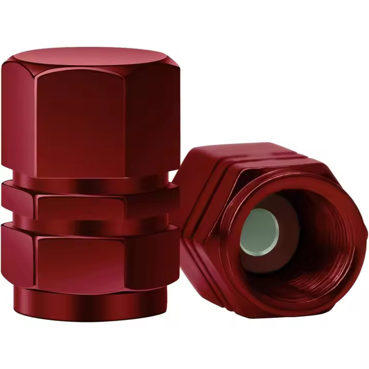 8 paquetes de tapas de válvula de neumático de aluminio con junta, cubiertas de válvula hexagonales universales de repuesto para automóviles, SUV, bicicletas, motocicletas (rojo) - 1