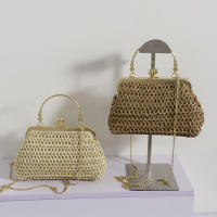 Bolso De Noche Elegante Para Mujer Con Cadena Dorada Bolso De Mano Tejido Manual Para Fiesta Banquete Clutch De Hombro Cruzado - details 1