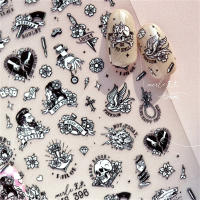 Pegatinas De Uñas 3D Retro Con Relieve Emboss Negro Y Calavera Para Hombre Y Mujer Adhesivo Autoadhesivo De Mano Oso Conejo Pájaro Horror Decal Manicure - details 0