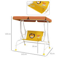 Outsunny Balancín de Jardín Exterior Columpio de Jardín Infantil de 2 Plazas con Patrón de León Toldo Ajustable en Ángulo Carga 60 kg 110x70x110 cm Amarillo - details 2