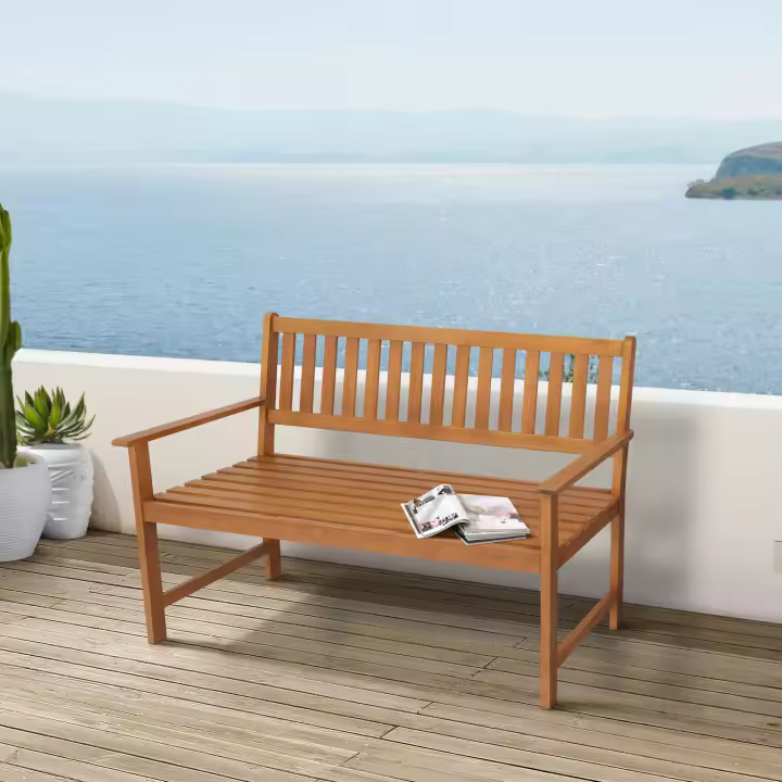 Banco para exterior Canzano 2 plazas madera 120x58x90cm - Natural [casa.pro] - 1