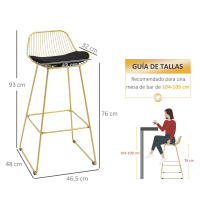 HOMCOM Juego de 2 Taburetes Altos de Cocina Moderno Taburetes de Bar con Cojín de Terciopelo Respaldo y Reposapiés Carga 120 kg 46,5x48x93 cm Dorado - details 3