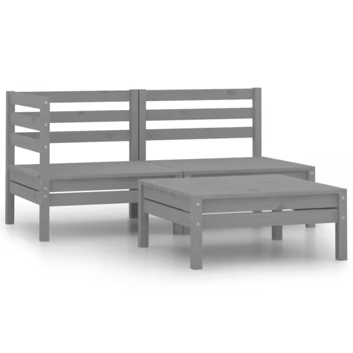 vidaXL Conjunto de muebles de jardín 3 piezas madera maciza pino gris - 1