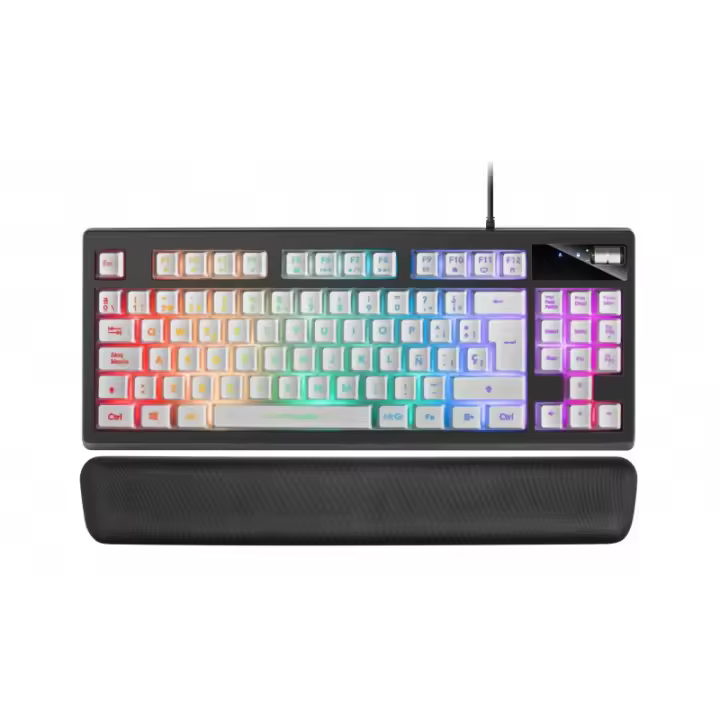 Mars Gaming - MKAXWES Teclado Compacto TKL H-Mech, Iluminación RGB 9 Efectos, Reposamuñecas Gel, Blanco, Idioma Español MKAXWES - 1