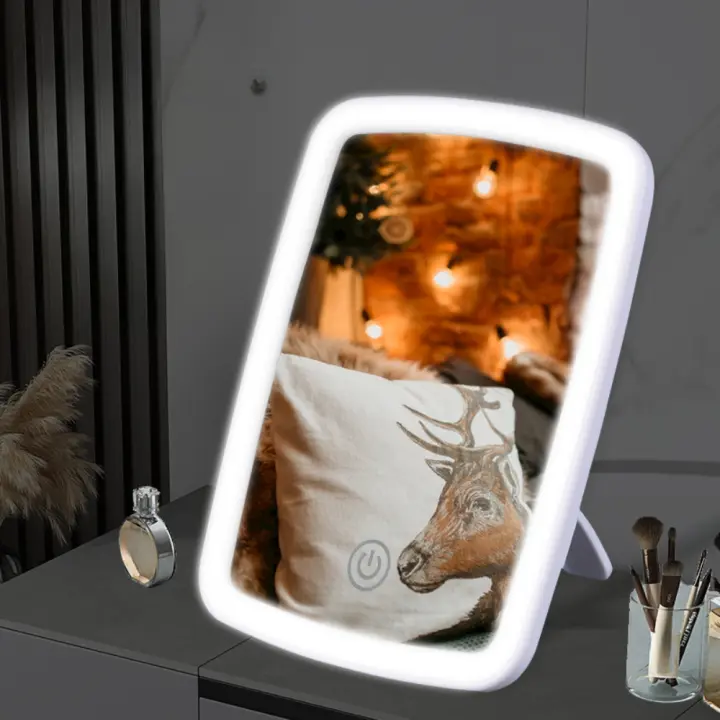 Espejo De Maquillaje LED Con Base Plegable Portátil Cuadrado Blanco Iluminado Espejo Cosmético Para Viajes - 1