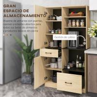 HOMCOM Alacena de Cocina Moderno Armario de Cocina con 2 Cajones 2 Armarios y 4 Estantes Abiertos Mueble Buffet de Cocina para Comedor Salón 90x40x170 cm Roble y Negro - details 3