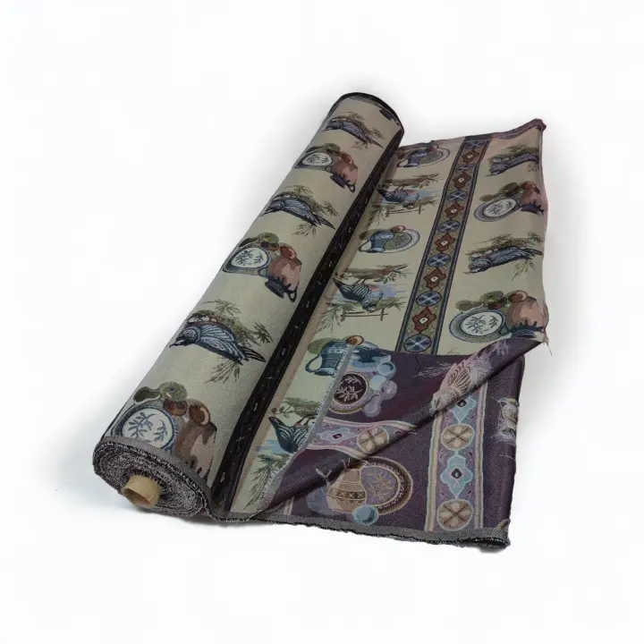 Mercatienda Cortinas Puerta Exterior por Metros, Alpujarreña de Tejido Jacquard - Dibujo Perdices y Platos, 280cm de Alto - Ancho Personalizable por Metros - 1