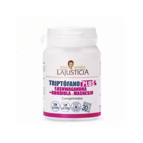 ANA MARIA LAJUSTICIA Triptófano Plus con Ashwagandha, Rhodiola y Magnesio 60 Comprimidos    ESTRES, SUEÑO, FALTA DE SUEÑO, ANSIEDAD, SISTEMA NERVIOSO, NERVIOS, NATURAL, - 1