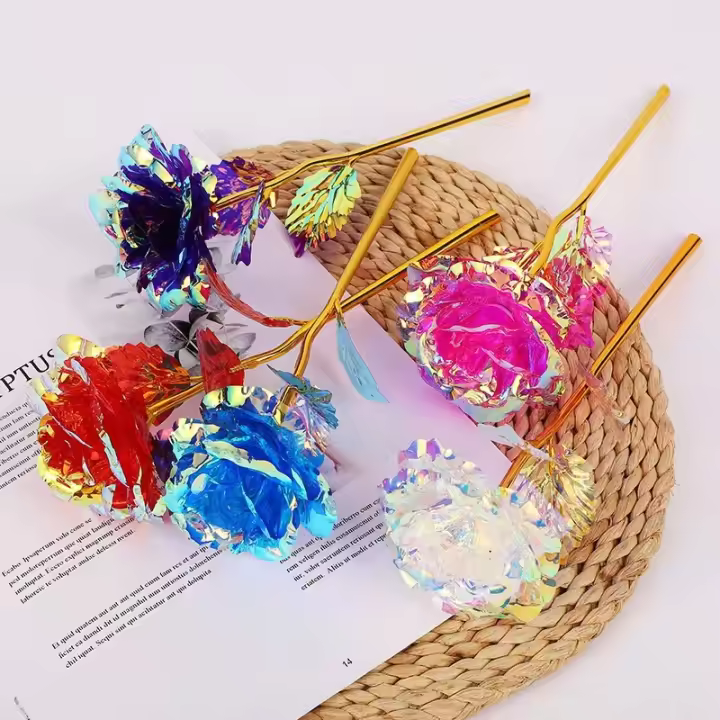 10pcs Flores Artificiales De Rosa De Aleación Dorada Para Decoración De Fiesta Y Amor Flores Simuladas Para Arreglo Floral - 1