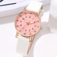 Reloj De Cuarzo Para Parejas Estilo Minimalista Blanco Con Dial En Numeros Romanos Y Correa De Cuero Rosa Ideal Regalo Para Ella - details 0