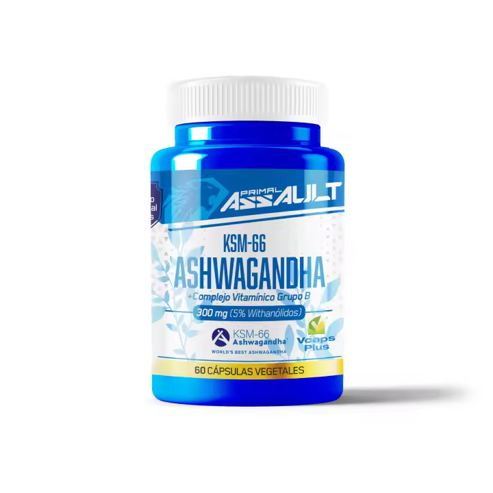 PRIMAL ASSAULT | Ashwagandha KSM-66 - Rhodiola Rosea Vit B6 B12 - Ginseng Indio BIO-disponible con 5% de Whitanólidos y Vitaminas B6 y B12-60 Cápsulas - 1