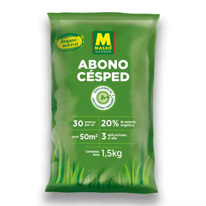 Abono Césped PROFESIONAL de Altísima Eficacia para el crecimiento de tu Cesped, Resistencia y Reverdecimiento |  Verde intenso garantizado | 1,5 KG para 50 m2 con 20% materia orgánica y mineral | Duración 4 meses | Nexum+Market - 1