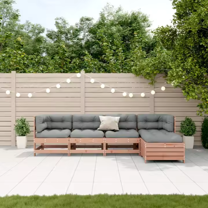 vidaXL Juego de muebles jardín 5 pzas y cojines madera abeto Douglas - 1