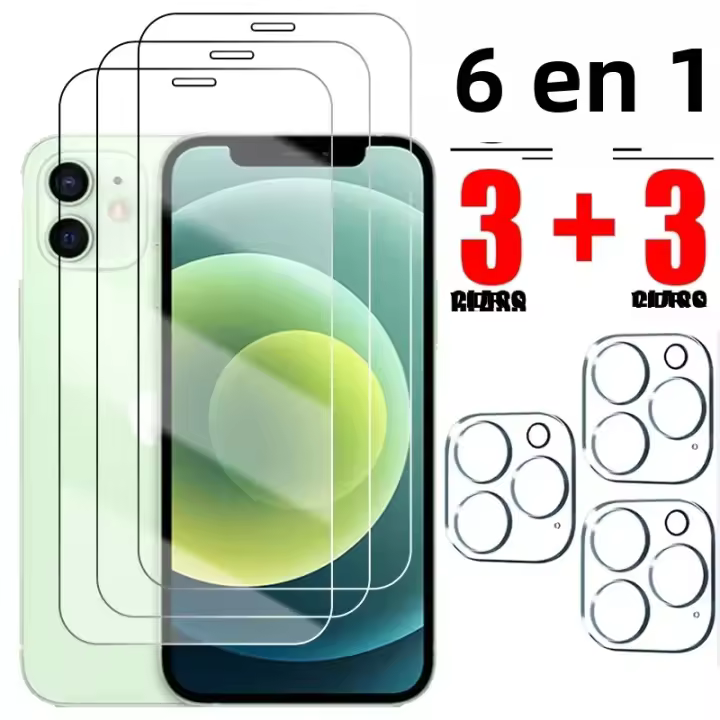 Protector De Pantalla De Vidrio Templado 6IN1 Para iPhone 14 13 12 11 15 pro Max Protector De Cámara HD Anti-Scratch Anti- Fingerprint Para iPhone 13 12 14 plus 11 12 13 14 15 pro - 1