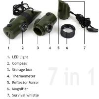 Silbato De Supervivencia Jungle 7 En 1 Con Compas Espejo Linterna Magnificador Luz LED Y Termómetro Herramienta De Almacenamiento Para Senderismo - details 0