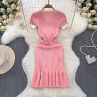Vestido De Sirena Corto Con Mangas Y Cuello V Vintage REALEFT Para Mujer Knit De Verano Con Botones Cintura Alta Longitud De Rodilla - details 25