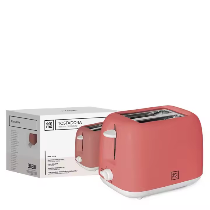 Emma TOSTADOR VINTAGE ROJO VERTICAL 2 REBANADAS, CONTROL ELECTRÓNICO DE TOSTADO, CENTRADO AUTOMÁTICO DE LAS TOSTADAS, POTENCIA 750W, APAGADO AUTOMÁTICO, FUNCIÓN DE DESCONGELACIÓN -CALENTAMIENTO Y PARADA, REJILLA CALIENTA PANECILLOS INTEGRADAVintage Red - 1
