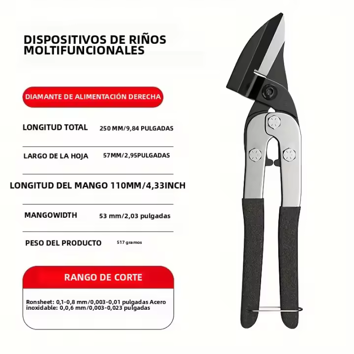 Tijeras Profesionales De Acero Para Metal Trimmer De Hojas De Metal Y PVC Herramienta De Corte Industrial Con Mango De Goma - 1