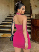 Vestido Halter Sin Costuras De Espalda Y Abertura Lateral Para Mujer Vestido Mini De Verano Y2K Estilo Sexy Y Club Polyester Sin Mangas - details 7