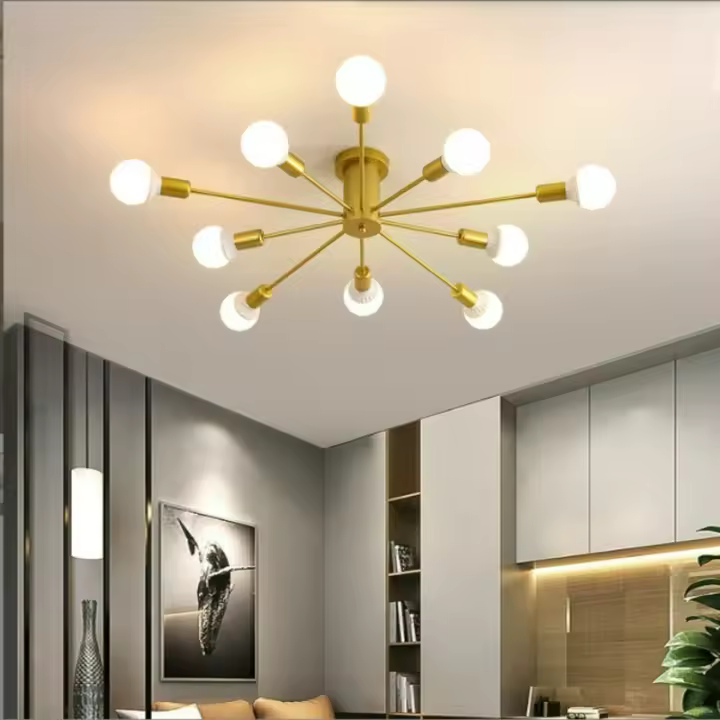 Luz De Techo De Hierro Forjado Nórdico Moderna Para Sala De Estar Comedor Estudio Dormitorio Con Multiple Cabeza Iluminación Fixtur - 1