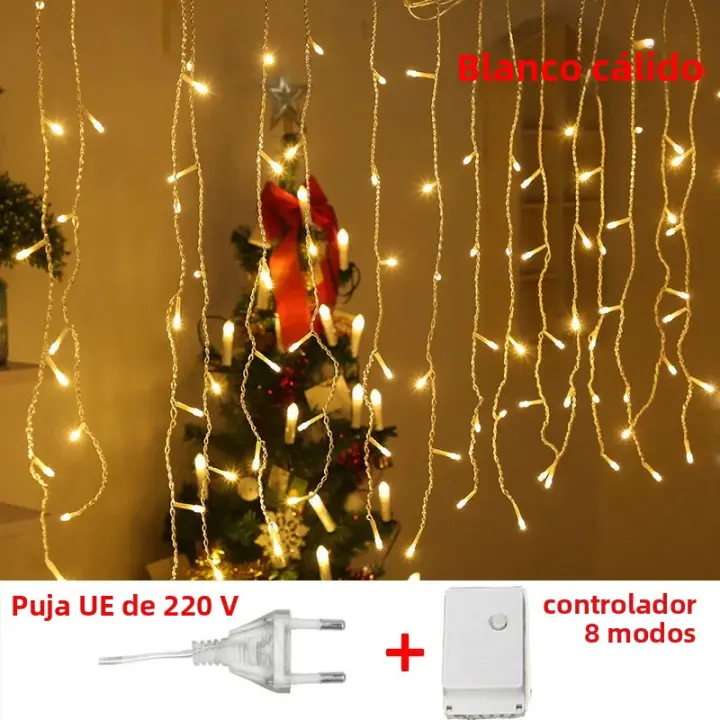 Luz De Navidad LED 3.2M Cortina De Esponja Navideña Con Icicles Y Luces De Hada Para Exterior Decoración De Jardín Fiesta Del Hogar Año Nuevo - 1