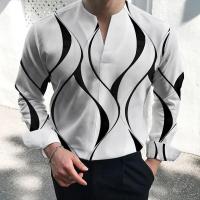 Camisa Casual Para Hombre De Manga Larga Primavera Otoño Con Estampado Libre Estilo Callejero Cuello En V Botones Simplicidad Oficina - details 5