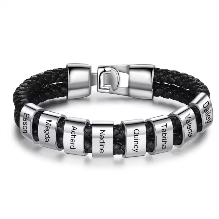 Pulsera de cuero con botón de Anzuelo, Maple inoxable, pulsera de cuero con Letra, pulsera de cuero con Cuerda Redonda Doble, pulsera de cuero con Letra - 1