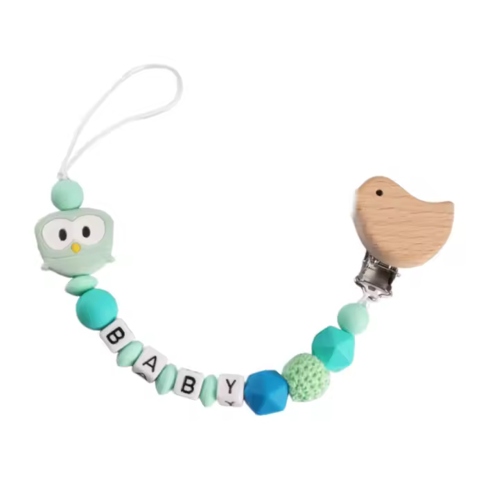 Cadena para chupete de bebé con clip de madera de haya de pájaro de nuevo estilo, productos para bebés, cadena para chupete antipérdida - 1