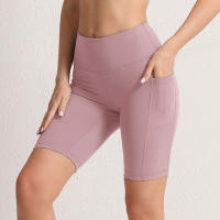 Shorts De Yoga Para Mujer CHRLEISURE Con 3 Bolsillos Tallas Trueñas Elasticidad Pantalones De Gym Y Ciclismo Color Sólido - details 17