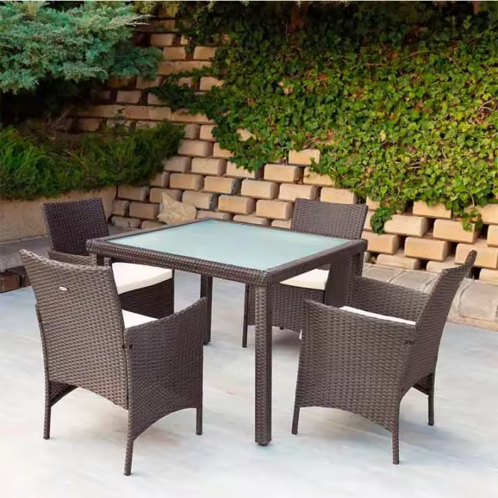 Conjunto de jardín Aktive Garden 4 sillones+mesa cuadrada con cojines ratán sintético negro - 1