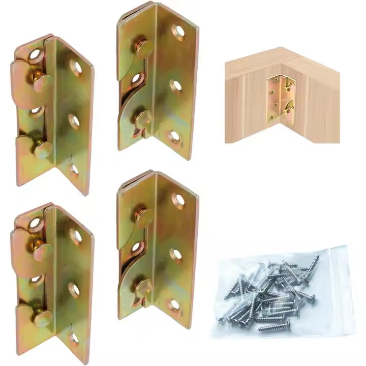 Soportes de fijación para rieles de cama de alta resistencia, conectores de soporte de metal para proyecto de marco de cama, cromo amarillo, paquete de 4 - 1