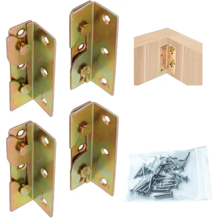 Soportes de fijación para rieles de cama de alta resistencia, conectores de soporte de metal para proyecto de marco de cama, cromo amarillo, paquete de 4 - 1