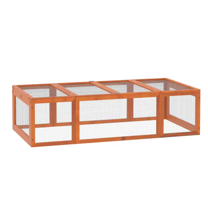 PawHut Conejera Exterior de Madera 180x90x48 cm Jaulas para Conejos Grande Casa para Animales Pequeños con 3 Puertas y Alambre de Metal Natural - 1