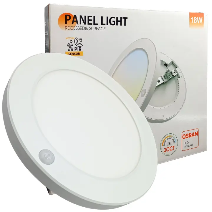 Plafon LED Techo Sensor de Movimiento Circular 23cm, 18W, 1800Lm, Superficie o Empotrable, Detector PIR de Presencia, Luz Seleccionable 3000K 4000K 6000K - 1